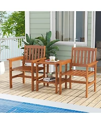 Gymax 3 Pcs Patio Bistro Table and Chairs Set w/ Umbrella Hole for Garden Poolside