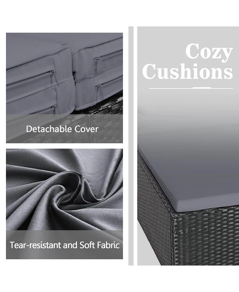 Gymax Patiojoy Outdoor Rattan Daybed Pillows Cushioned Sofa Furniture Patio