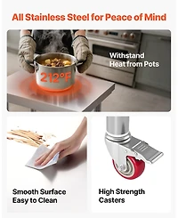 Gouun Stainless Steel Prep Table on Wheels with Adjustable Undershelf, 24 x 18 x 34 in