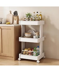 Gouun 3-Tier Rolling Utility Cart with Detachable Trays and Ventilated Shelves, 15.5 x 14.5 x 30 in