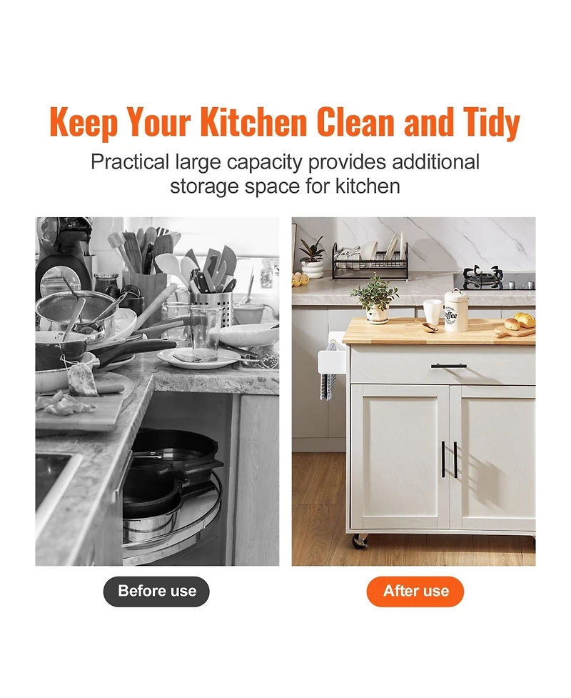 Gouun Solid Wood Top Kitchen Island Cart with Drop Leaf, Storage Cabinet and Wheels, 35.4 in