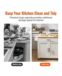 Gouun Solid Wood Top Kitchen Island Cart with Drop Leaf, Storage Cabinet and Wheels, 35.4 in