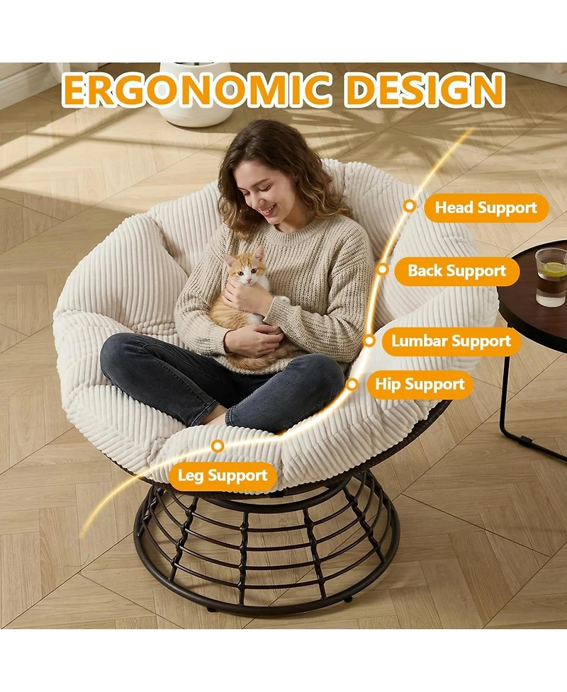 Rainsken 360degree(s) Rotatable Rattan Papasan Chair, Wicker Accent Lounge Seat with Soft Padded Cushion, Balcony, Living Room