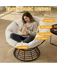 Rainsken 360degree(s) Rotatable Rattan Papasan Chair, Wicker Accent Lounge Seat with Soft Padded Cushion, Balcony, Living Room