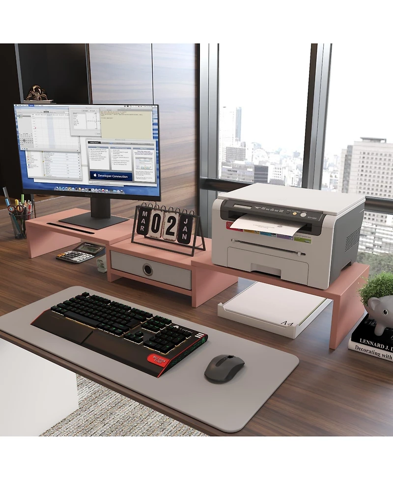 Gnuadz Dual Monitor Riser Adjustable Stand Organizer