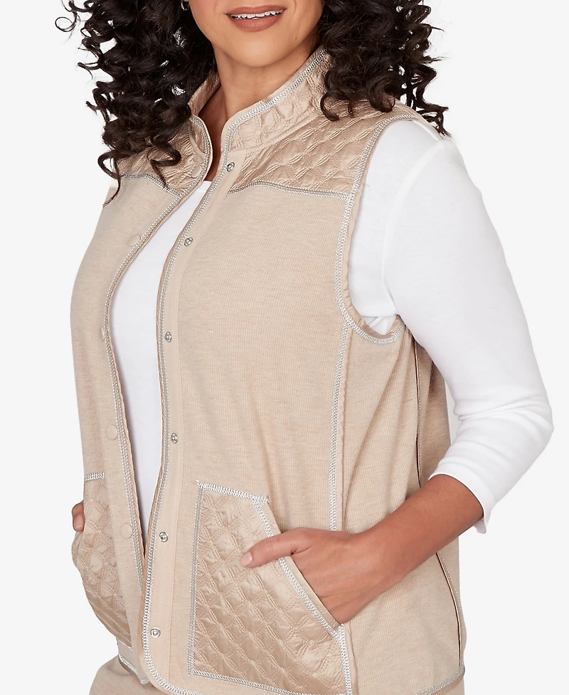 Alfred Dunner Women's Comfort & Joy Quilted Snap Front Vest