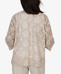 Alfred Dunner Women's Natural Wonder Sequin Medallion Two One Collar Top