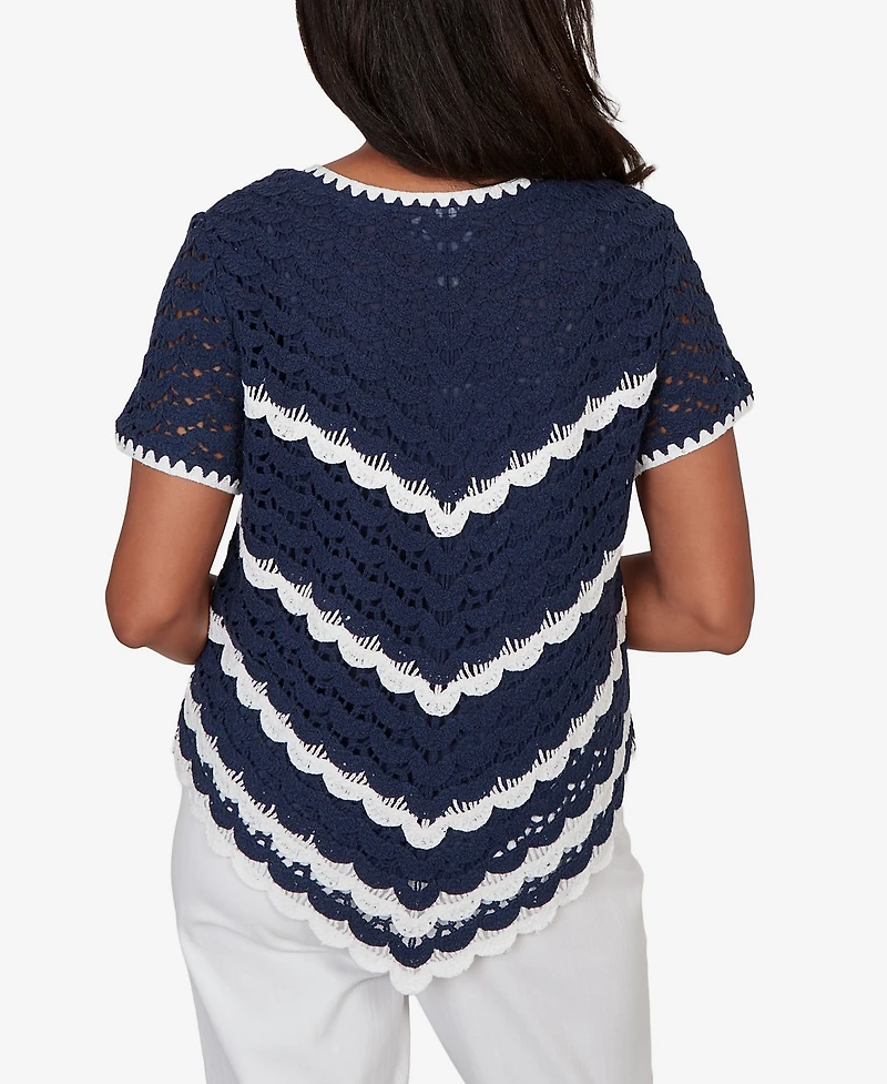 Alfred Dunner Women's Port Side Chevron Crochet Short-Sleeve T-shirt