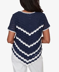 Alfred Dunner Women's Port Side Chevron Crochet Short-Sleeve T-shirt