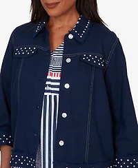 Alfred Dunner Women's Port Side Cultivated Pearl Trim Denim Jacket