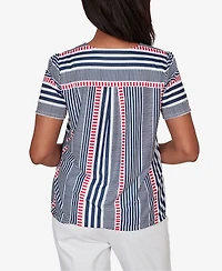 Alfred Dunner Women's Port Side Spliced Mixed Stripe Flutter-Sleeve Top