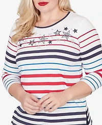 Alfred Dunner Women's Lady Liberty Stars And Stripes Americana Crewneck Top