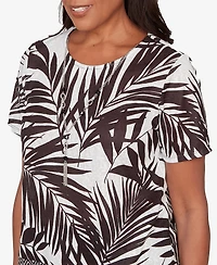 Alfred Dunner Women's Detail Driven Tropical Diamond Border Crewneck T-shirt