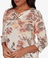 Alfred Dunner Women's Spice Market Embellished Neck Watercolor Floral Top