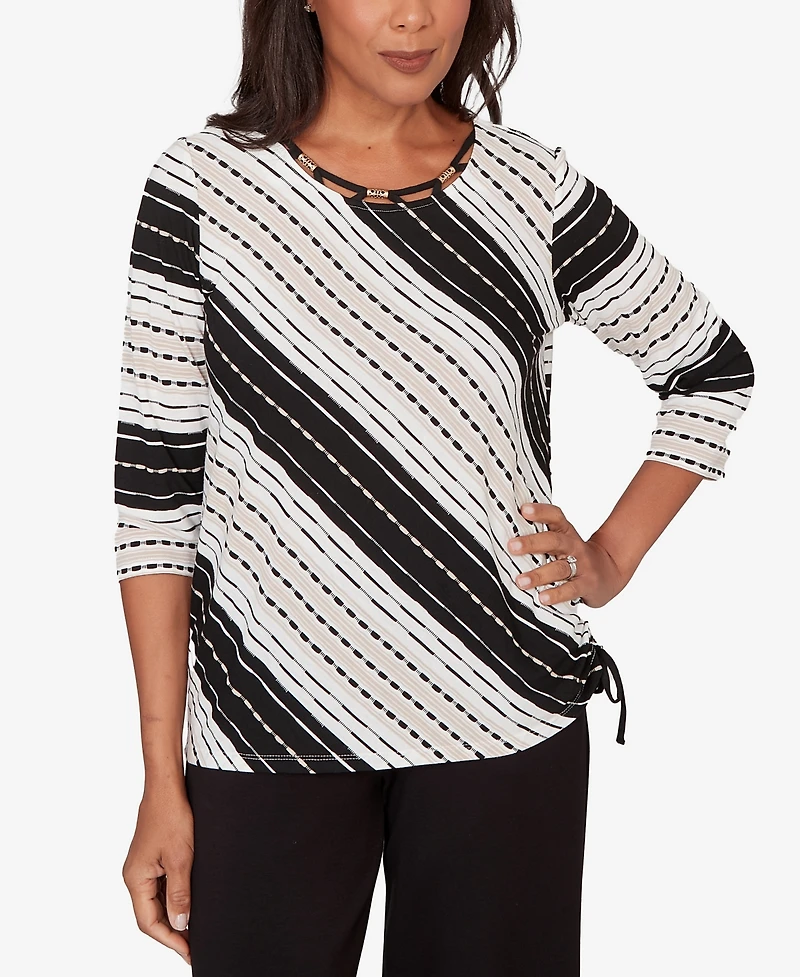Alfred Dunner Women's Seville Embellished Diagonal Textured Stripe Top