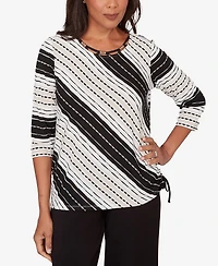 Alfred Dunner Women's Seville Embellished Diagonal Textured Stripe Top