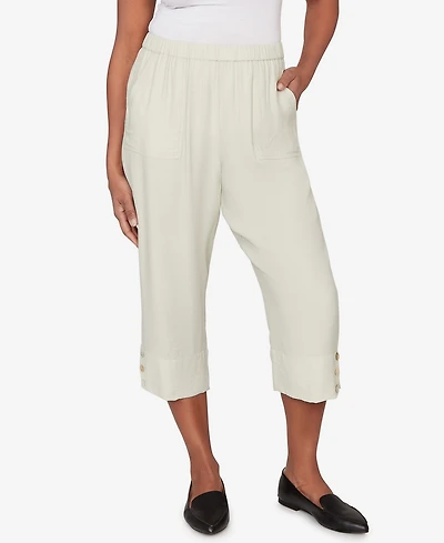 Alfred Dunner Women's Vintage Charm Relaxed Elastic Waist Front Pocket Capri Pants