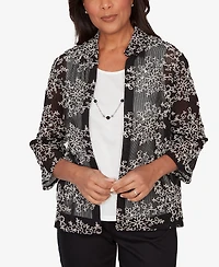 Alfred Dunner Women's Detail Driven Two-in-One Mesh Soutache Top with Necklace