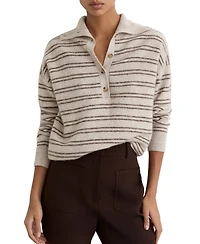 Reiss Women's Evana Wool-Cashmere Stripe Buttoned Jumper