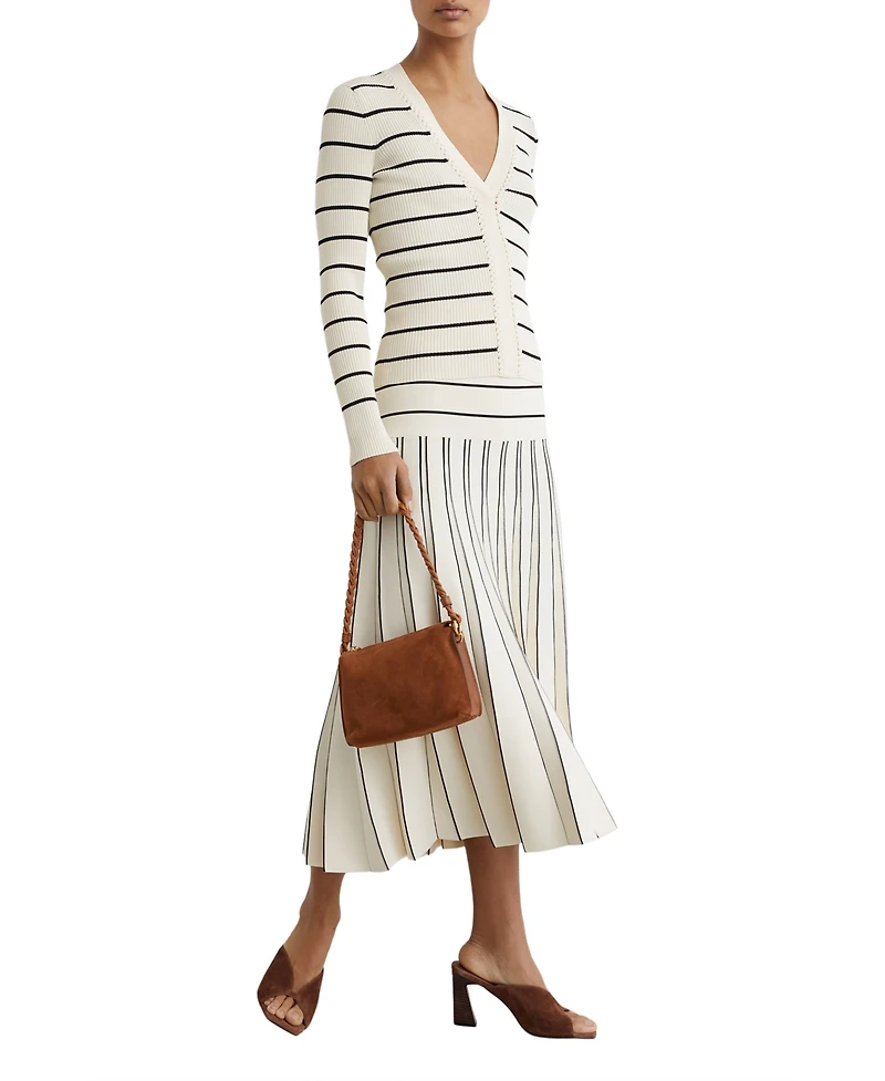 Reiss Women's Stripe Craft-Stitch Rib-Knit Top