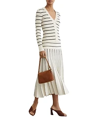 Reiss Women's Stripe Craft-Stitch Rib-Knit Top