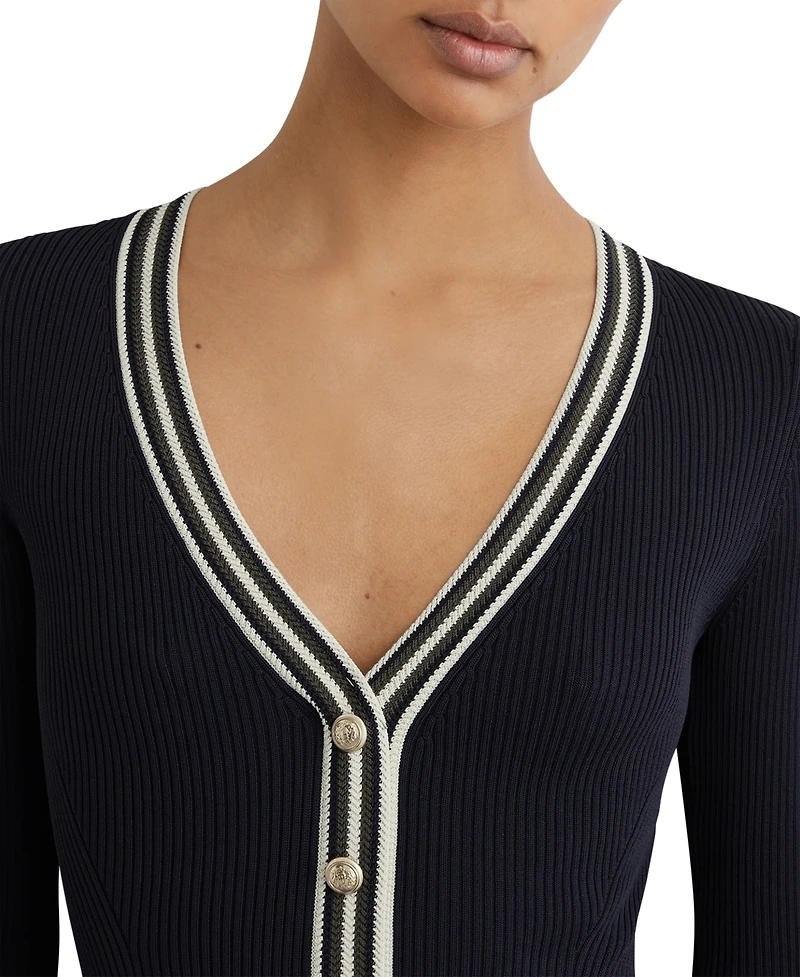 Reiss Women's Rib-Knit Stripe-Trim Pleated Midi Dress