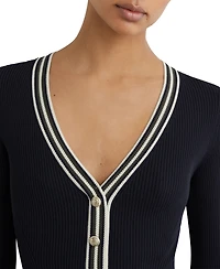 Reiss Women's Rib-Knit Stripe-Trim Pleated Midi Dress