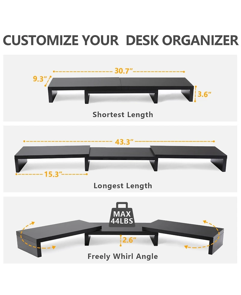 Gnuadz Dual Monitor Stand Riser Adjustable 3 Shelf desktop organizer