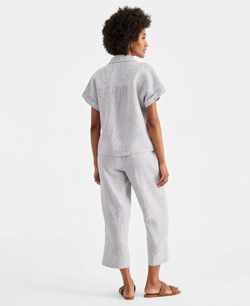 Charter Club Women's 100% Linen Tie-Front Shirt, Created for Macy's