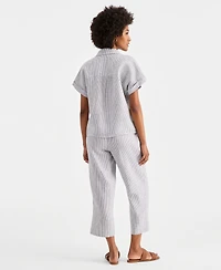 Charter Club Women's 100% Linen Tie-Front Shirt, Created for Macy's