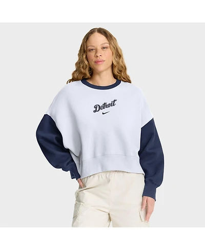 Nike Women's White/Navy Detroit Tigers Oversized High Hip Fleece Sweatshirt