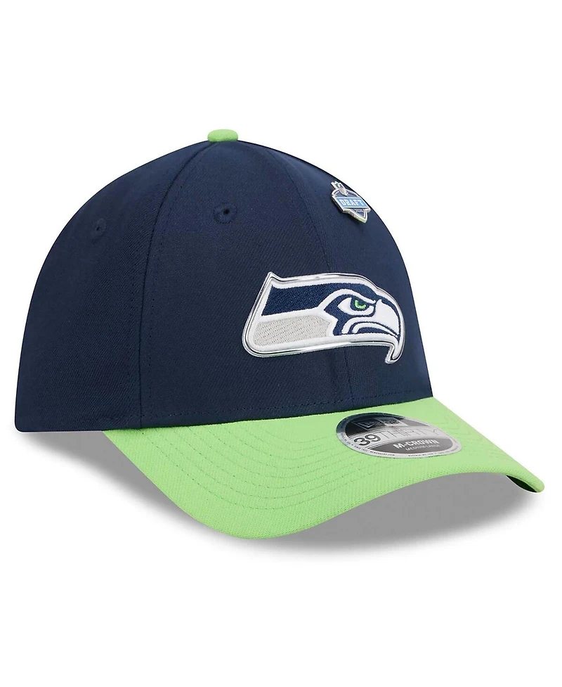 New Era Men's College Navy/Neon Green Seattle Seahawks 2026 Nfl Draft 39THIRTY M-Crown Flex Hat