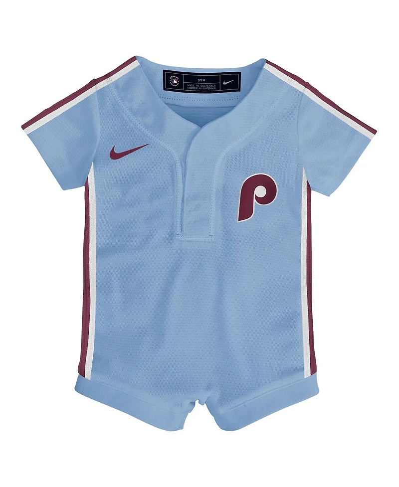 Nike Baby Boys and Girls Light Blue Philadelphia Phillies Alternate Replica Romper Jersey