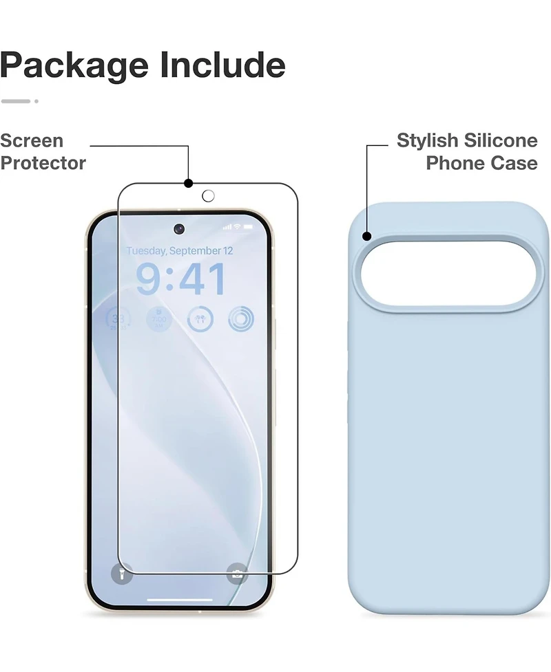 Gonez for Google Pixel 10/Pixel 10 Pro Case, Liquid Silicone Case with Screen Protector, Full Body Protective Cover, Shockproof Phone Cover