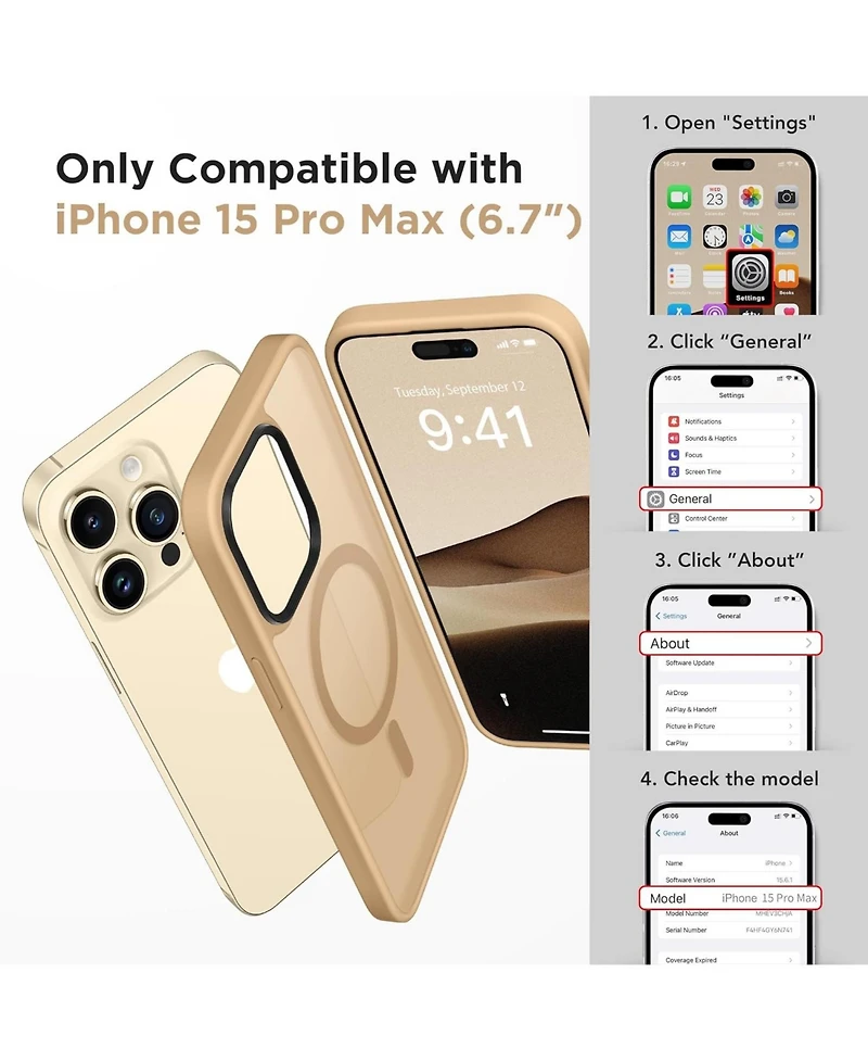 Gonez Magnetic for iPhone 15 Pro Max Case,Compatible with MagSafe, Slim Translucent Matte Back Shockproof Phone Protective Case