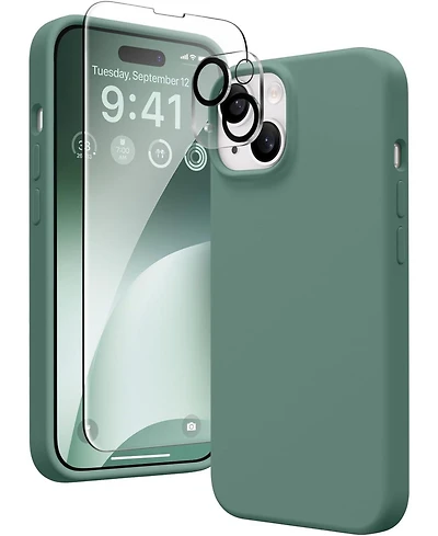 Gonez for iPhone 15 Case, Liquid Silicone Case with Anti-Scratch Soft Microfiber Lining Shockproof Protective Phone Cover 6.1", Midnight Green