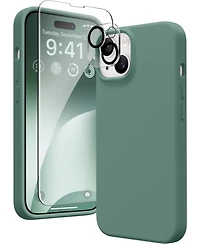 Gonez for iPhone 15 Case, Liquid Silicone Case with Anti-Scratch Soft Microfiber Lining Shockproof Protective Phone Cover 6.1", Midnight Green
