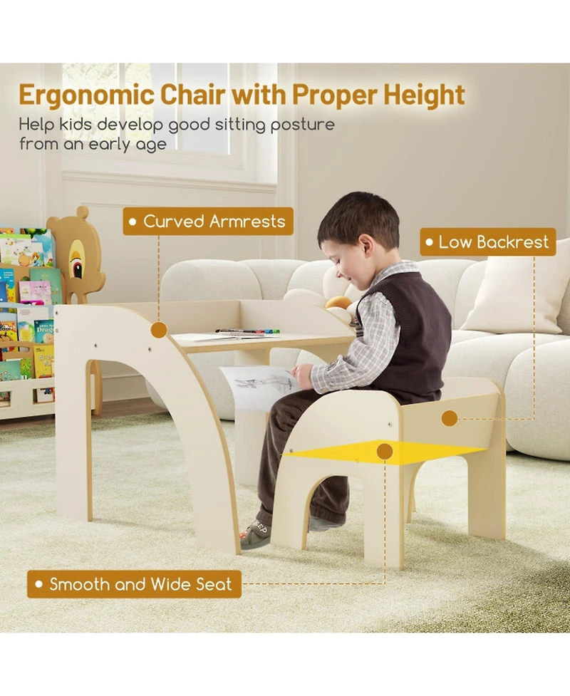 Gouun Kids Table and Chair Set with Wide Tabletop and Curved Safety Edges