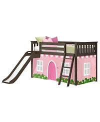 Max & Lily Low Loft With Easy Slide and Farmhouse Curtain