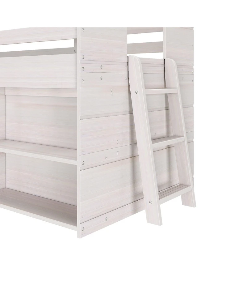 Max and Lily Farmhouse Twin Low Loft with Bookcase