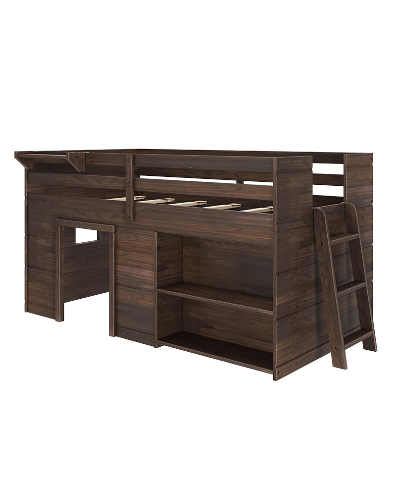 Max and Lily Farmhouse Twin Low Loft with Bookcase