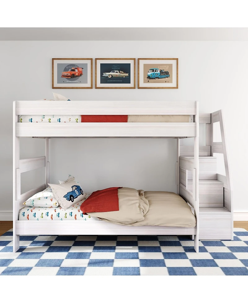 Max and Lily Modern Farmhouse Queen Over Bunk Bed With Staircase
