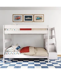 Max and Lily Modern Farmhouse Queen Over Bunk Bed With Staircase