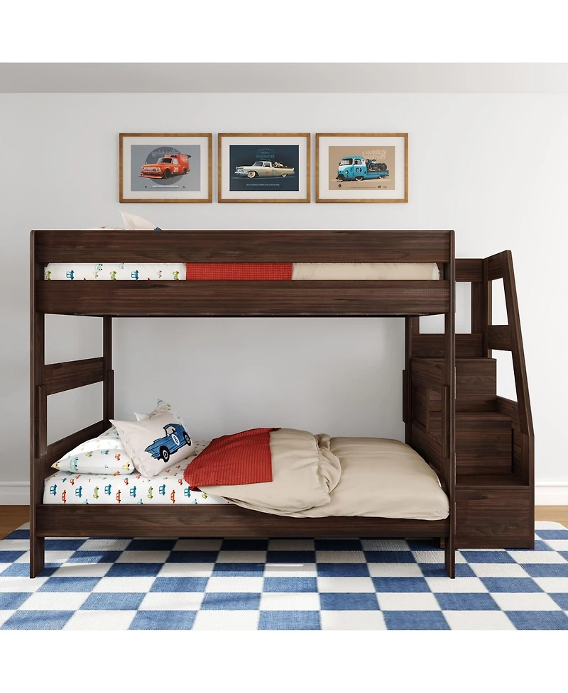 Max and Lily Modern Farmhouse Queen Over Bunk Bed With Staircase
