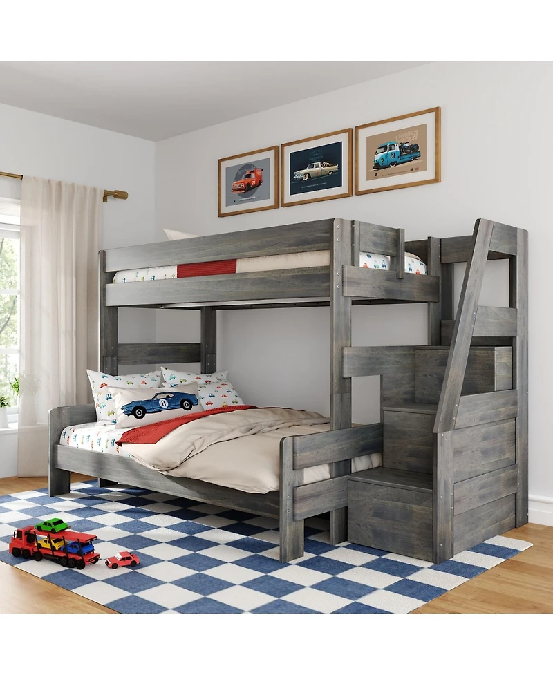 Max & Lily Modern Farmhouse Twin Over Full Bunk Bed With Staircase
