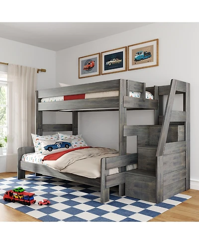 Max & Lily Modern Farmhouse Twin Over Full Bunk Bed With Staircase