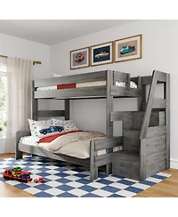 Max & Lily Modern Farmhouse Twin Over Full Bunk Bed With Staircase