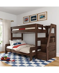 Max & Lily Modern Farmhouse Twin Over Full Bunk Bed With Staircase
