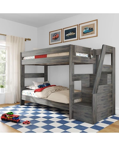 Max and Lily Modern Farmhouse Twin Over Bunk Bed With Staircase