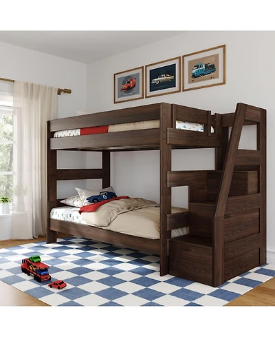 Max and Lily Modern Farmhouse Twin Over Bunk Bed With Staircase